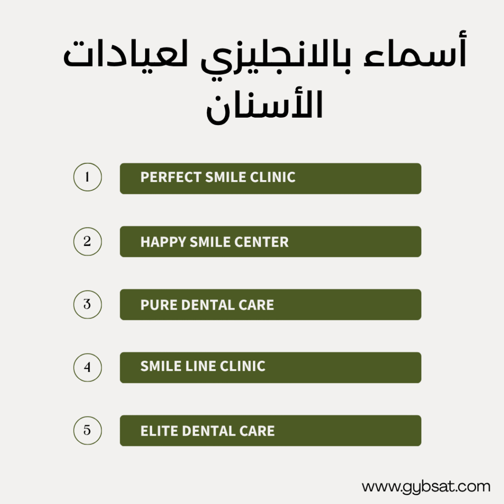 أسماء عيادات أسنان بالانجليزي