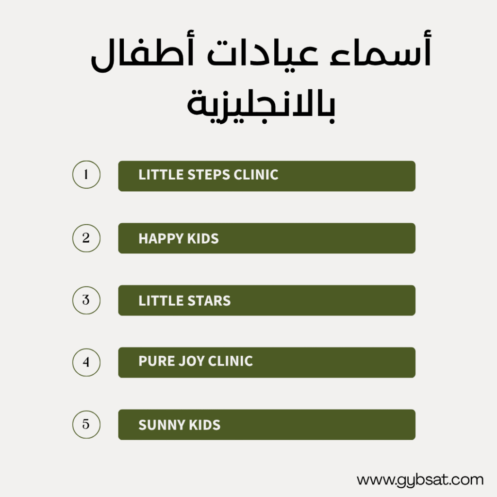 أسماء عيادات أطفال بالانجليزية